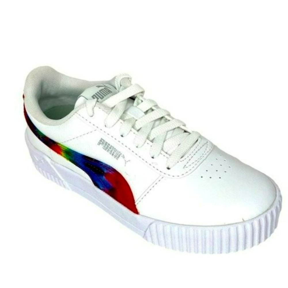 Puma White Carina Tie Dye Big Kids Soft Foam Athletic Shoes Junior Size 4C - Picture 1 of 14